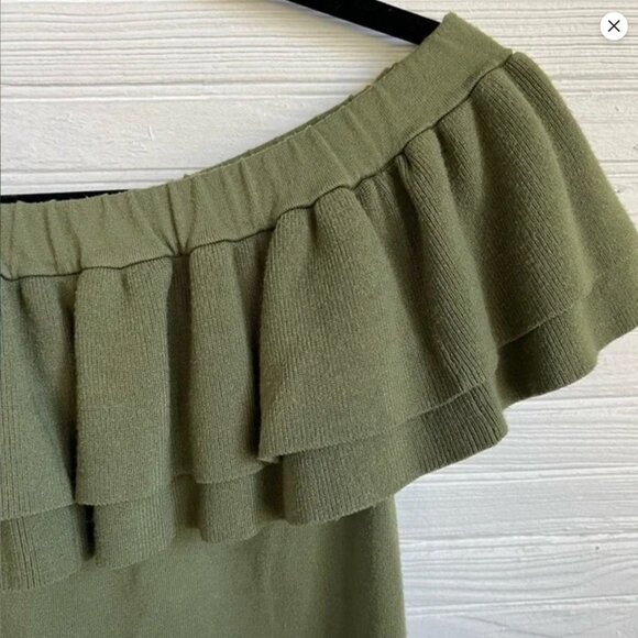 J. Crew Olive Green Off The Shoulder Sweater Top S - Picture 9 of 11